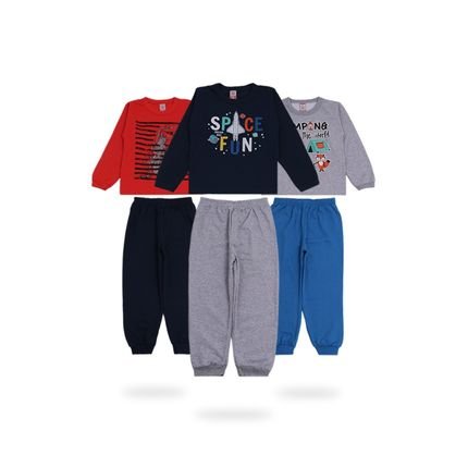 PROMOÇÃO Kit 3 Conjuntos Longo Moletons Blusa infantil Calça de frio Masculino roupas para Meninos - Marca Alikids