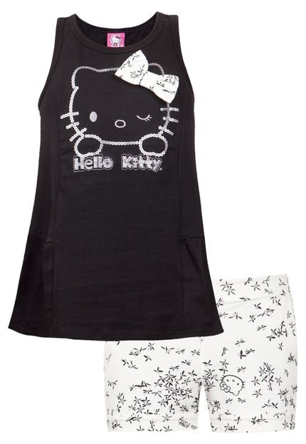 Conjunto Hello Kitty Summer Paetês Preto/Off-White - Marca Hello Kitty