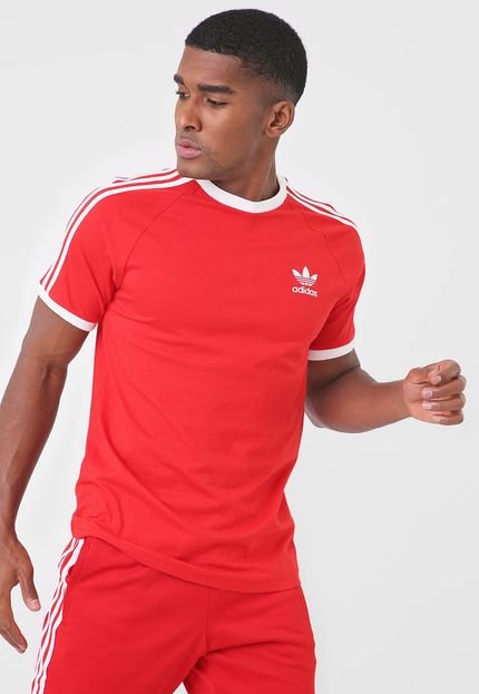 Camiseta adidas Originals 3 Stripes Vermelha/Branco - Marca adidas Originals