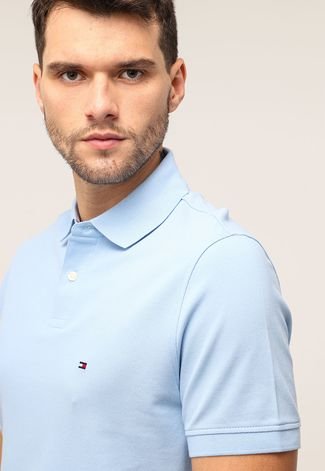 Camisa Polo Tommy Hilfiger Reta Lisa Azul - Compre Agora