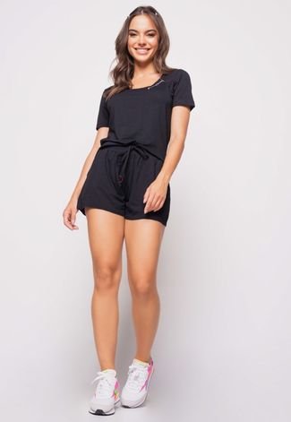 Conjunto Salvatore Blusa Sunshine E Short  Liso Malha Preto