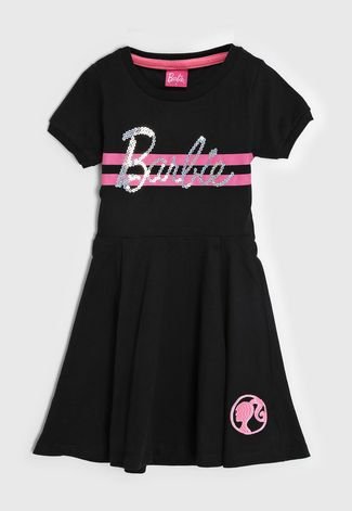 Vestido Manga Longa Infantil Fakini Barbie - Preto