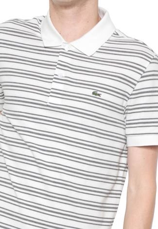 Camisa Polo Lacoste Regular Listrada Off-white/Cinza