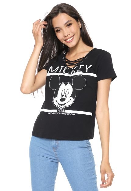 Blusa Cativa Disney Lace Up Mickey Preta - Marca Cativa Disney