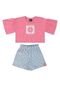 Conjunto Infantil Cropped e Short Gloss Rosa - Marca Gloss