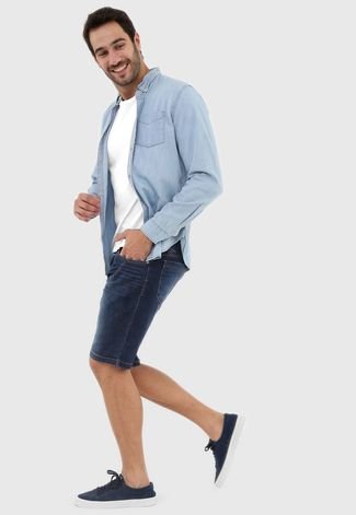Bermuda Jeans Polo Wear Slim Estonada Azul-Marinho