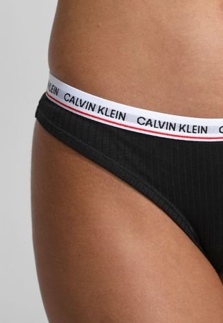 Calcinha Calvin Klein Underwear Fio Dental Pure Ribbed Preta - Compre Agora