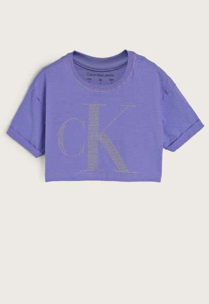 Camiseta Infantil Cropped Calvin Klein Kids Logo Roxa - Marca Calvin Klein Kids