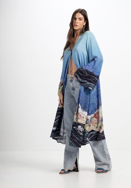 Kimono Alongado em Viscose com Amarração - Marca Lez a Lez