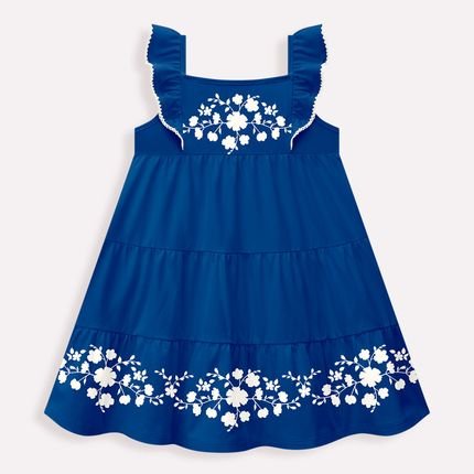 Vestido Bebê Menina Milon com Estampa de Flores Azul - Marca Milon