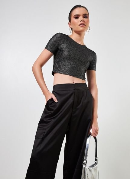 Blusa Cropped De Lurex Brilhosa - Marca Youcom