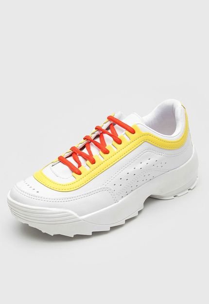 Tênis Dad Sneaker Chunky FiveBlu Recortes Branco/Amarelo - Marca FiveBlu