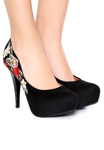 Scarpin Vizzano Floral Preto - Marca Vizzano