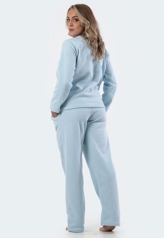 Pijama Feminino Diluxo Soft Longo Inverno Plush Super Conforto Azul