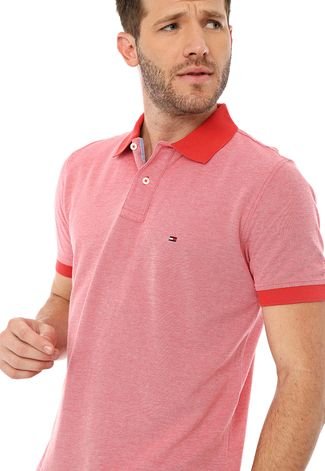 Camisa Polo Tommy Hilfiger Reta Logo Vermelha