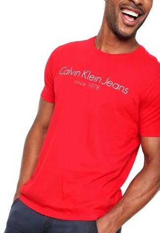 Camiseta Calvin Klein Jeans Estampada Vermelha - Compre Agora