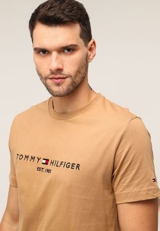 Camisa Polo Tommy Hilfiger Reta Bordado Bege 