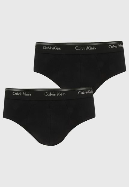 Kit 2pçs Cueca Calvin Klein Underwear Slip Logo Preta - Marca Calvin Klein Underwear
