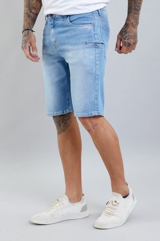 Bermuda Jeans Masculina Slim na Lavagem Azul Clara