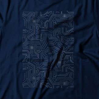 Camiseta Feminina Circuit Board - Azul Marinho