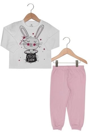 Pijama Brandili Longo Menina Branco/Rosa