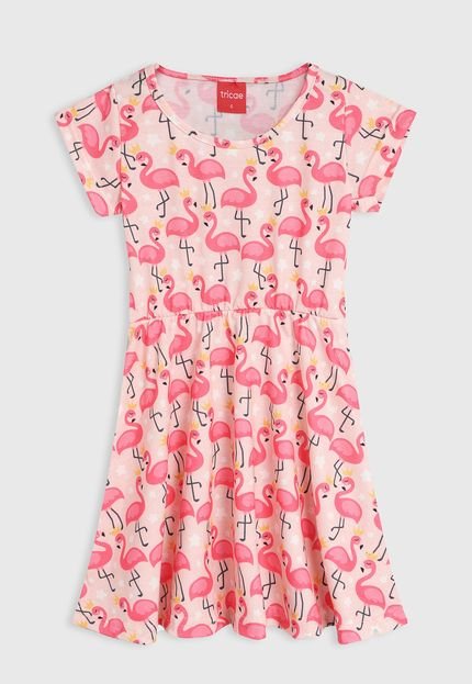 Vestido Manga Curta Tricae Infantil Flamingo Rosa - Marca Tricae