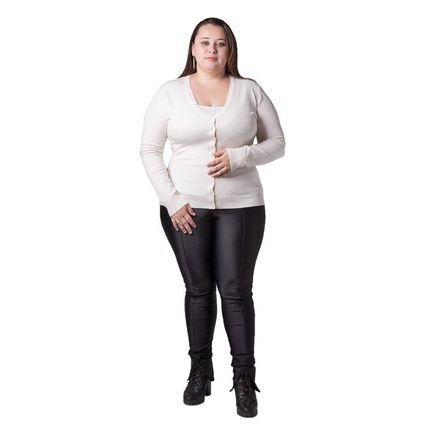 Cardigan Feminino Facinelli Plus Size 658094 OffWhite - Marca Facinelli