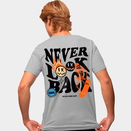 Camisa Camiseta Genuine Grit Masculina Estampada Algodão 30.1 Never Look Back - P - Cinza - Marca Genuine