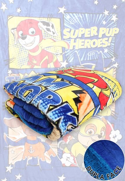 Cobertor Solteiro Lepper Patrulha Canina Menino Dupla Face Azul 1,55 x 2,20 - Marca Lepper