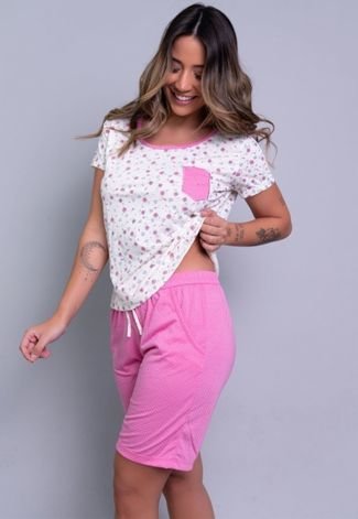 Pijama Bella Fiore Modas Estampado com Bolso Hadassa Rosa