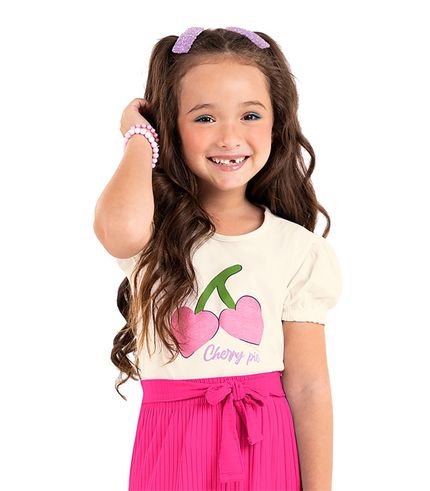 Blusa Infantil Feminina Cherry Rovi Kids Bege - Marca Rovitex Kids