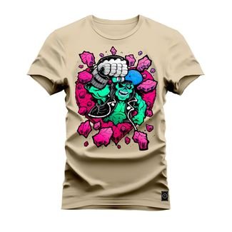 Camiseta Plus Size Algodão Estampada Premium Love Monkey - Bege