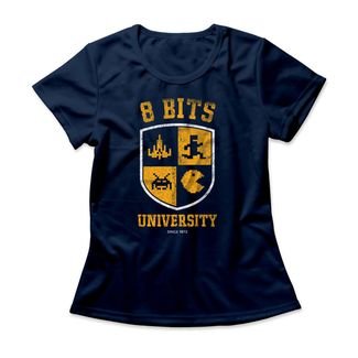 Camiseta Feminina 8 Bits University - Azul Marinho