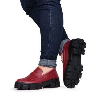 Sapato Mocassim Tratorado Oxford Feminino Bordô