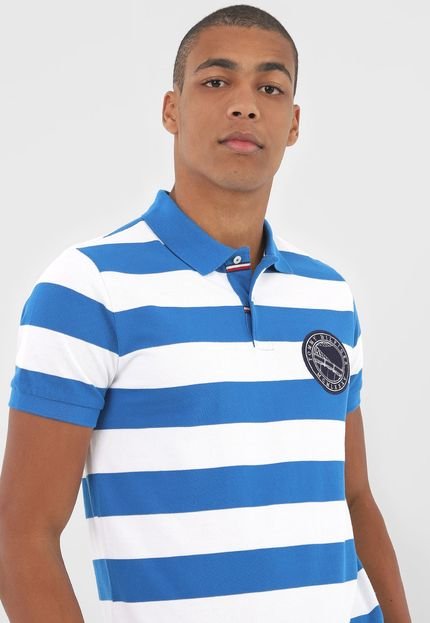 Camisa Polo Tommy Hilfiger Reta Listrada Azul - Marca Tommy Hilfiger