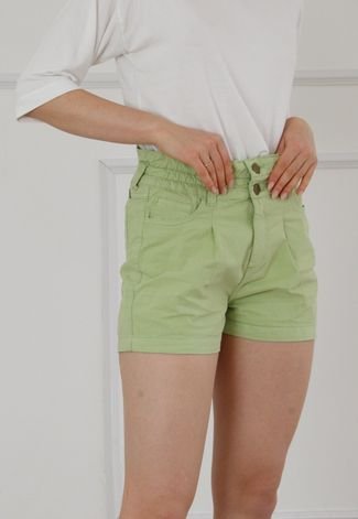 Shorts Clochard Sisal Jeans Cintura Alta Sarja Verde