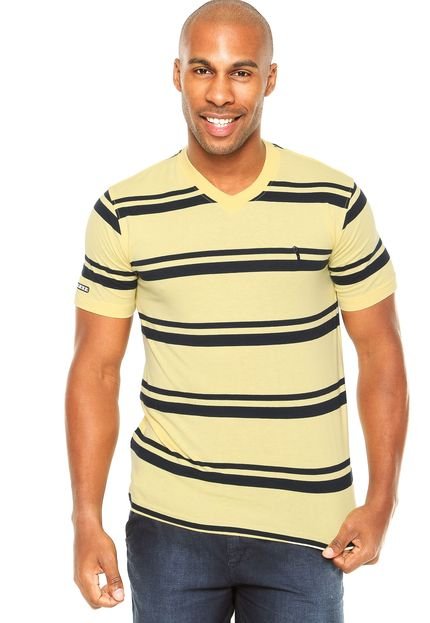 Camiseta Aleatory Listrada Amarela/Azul-Marinho - Marca Aleatory