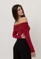 Blusa Decote Ombro a Ombro Manga Longa Red Cherry - Marca Martina Oficial