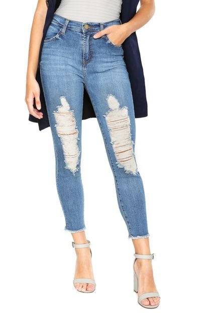 Calça Jeans MOB Skinny Cropped Destroyed Azul - Marca MOB