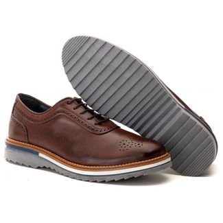 Sapato Brogue Oxford Casual Premium de Luxo Tratorado Couro Marrom