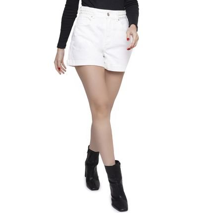 Short Jeans Feminino Cintura Trançada Off White - Marca Doct