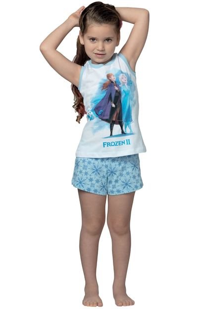 Pijama Curto Infantil Shortdoll Frozen II DeMillus 220255 Azul Capri - Marca Demillus