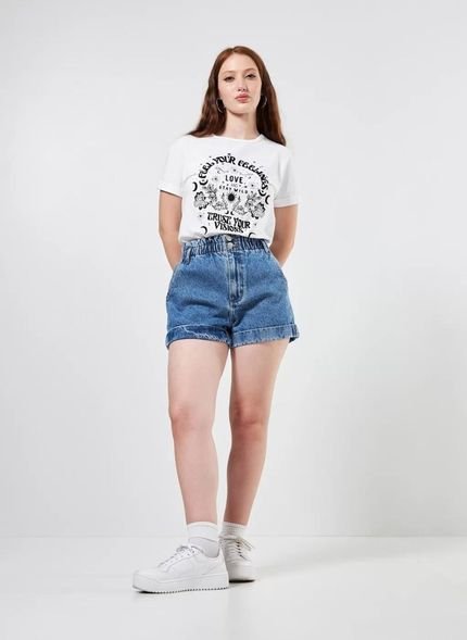 Short Jeans Com Elástico E Barra Dobrada - Marca Youcom