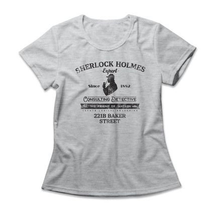 Camiseta Feminina Sherlock Holmes - Mescla Cinza - Marca Studio Geek 
