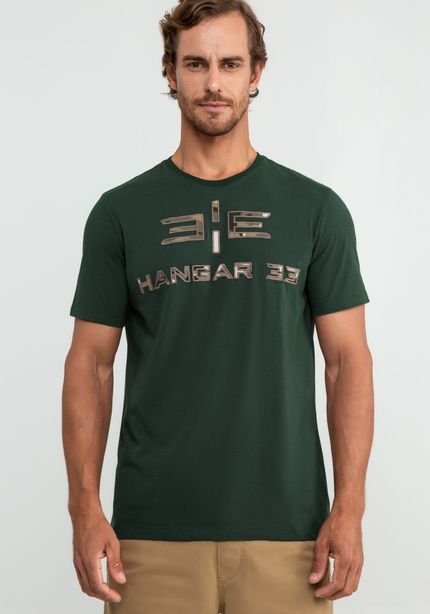 Camiseta Masculina em Malha com Bordado Camuflado - Marca Hangar 33