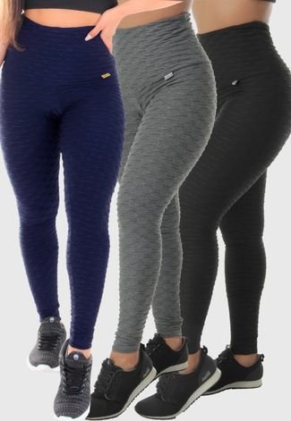 KIT 3 LEGGINGS CINTURA ALTA LEVANTA BUMBUM BOLHA - Compre Agora