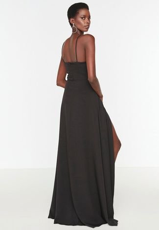 Black Strappy Back Detail Chiffon Maxi Dress
