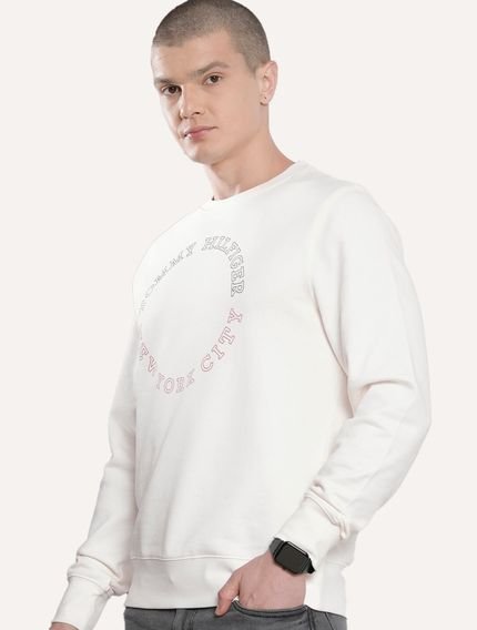 Moletom Tommy Hilfiger Masculino Crewneck Monotype Roundall Off-White - Marca Tommy Hilfiger