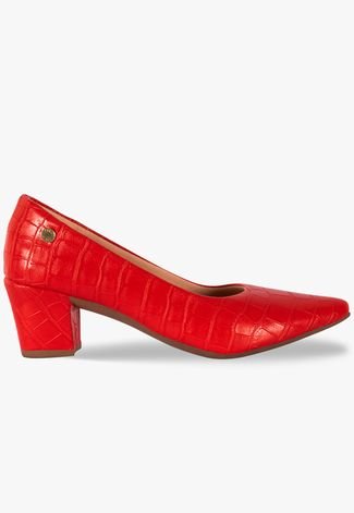 Sapato Feminino Social Fino Scarpin Croco Salto Medio Vermelho