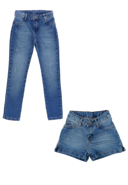 Kit Calça e Shorts Jeans Infantil Menina - Azul Azul - Marca Reduzy